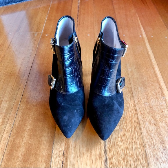 Mimco black suede and leather heeled ankle boots - Picture 4 of 8